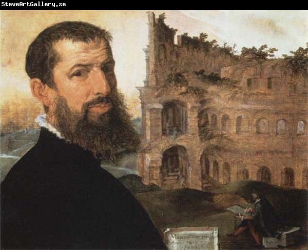 Maerten van heemskerck Self-Portrait of the Painter with the Colosseum in the Background